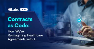 HiLabs Blog Cover Image titled "Contracts as Code: How We're Reimagining Healthcare Agreements with Al"